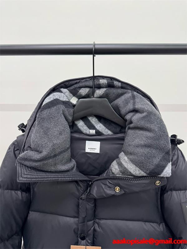 バーバリー コピー BURBERRY 本格派注目 2025秋冬防風対策 ブラック ダウンジャケット