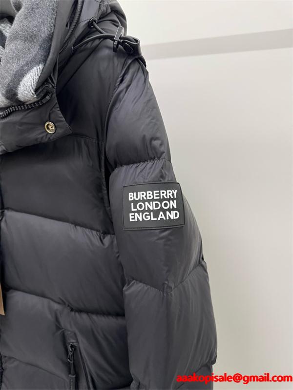 バーバリー コピー BURBERRY 本格派注目 2025秋冬防風対策 ブラック ダウンジャケット