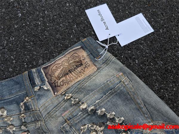 Acne Studios 激安 1981 水晶リボン トロンプルイユ 3Dデジタルプリント デニム 低腰 ワイド ユニセックス ジーンズ