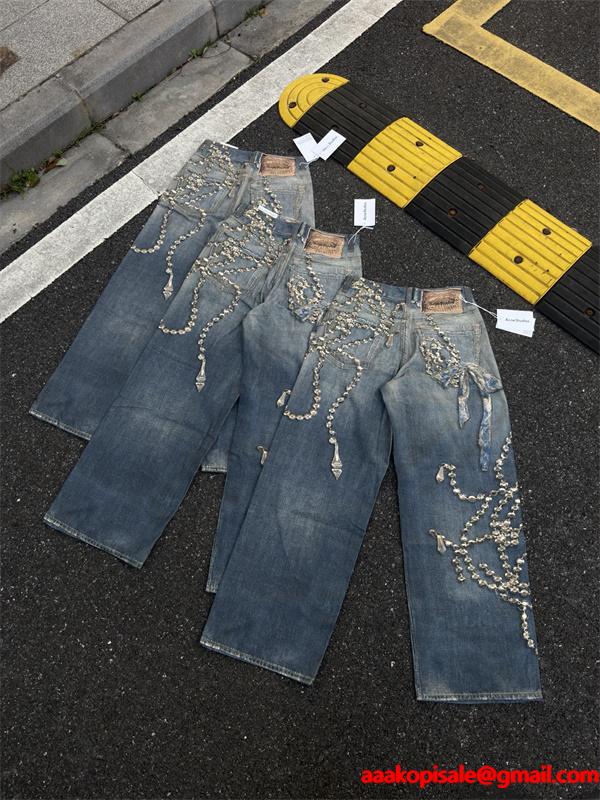 Acne Studios 激安 1981 水晶リボン トロンプルイユ 3Dデジタルプリント デニム 低腰 ワイド ユニセックス ジーンズ