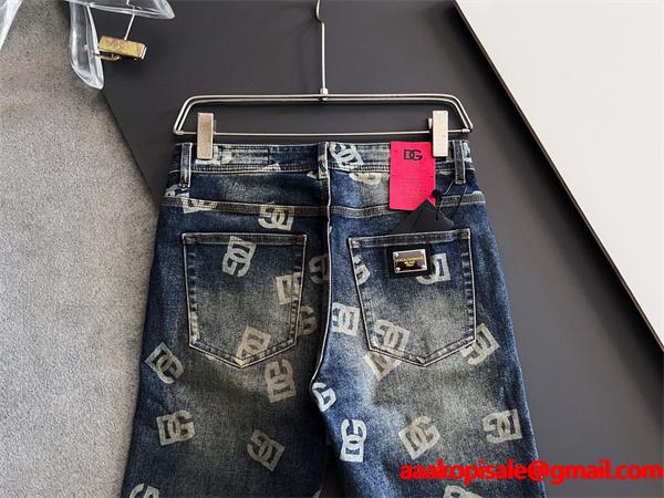 DOLCE&GABBANA 激安 総ロゴ デニム メンズ ジーンズ ヴィンテージウォッシュ ストレッチ素材 スリムカジュアル 高級感抜群