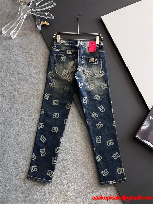DOLCE&GABBANA 激安 総ロゴ デニム メンズ ジーンズ ヴィンテージウォッシュ ストレッチ素材 スリムカジュアル 高級感抜群