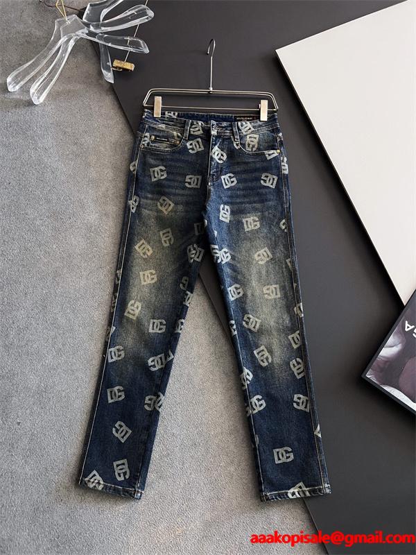 DOLCE&GABBANA 激安 総ロゴ デニム メンズ ジーンズ ヴィンテージウォッシュ ストレッチ素材 スリムカジュアル 高級感抜群