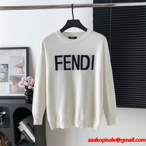 温か素材 ロゴ ホワイト FENDI フェンディ コピー ニット プレミアム 2025秋冬