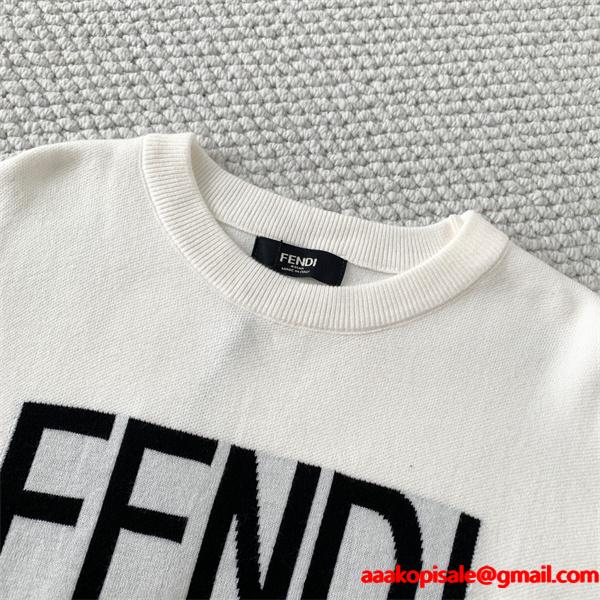 温か素材 ロゴ ホワイト FENDI フェンディ コピー ニット プレミアム 2025秋冬