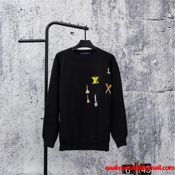 LOUIS VUITTON ルイヴィトン コピー 2025秋冬話題 ブラック モード 個性派 クルーネックニット