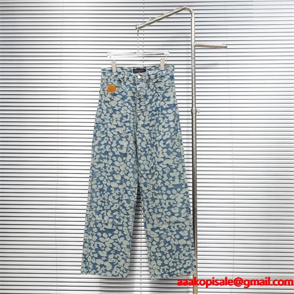 2025秋冬推し ブルー アート風 柔和 ワイド LOUIS VUITTON ルイヴィトン スーパーコピー デニムパンツ