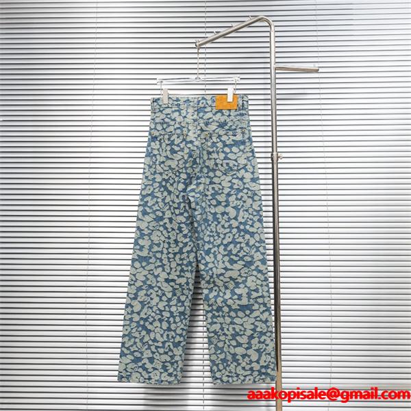 2025秋冬推し ブルー アート風 柔和 ワイド LOUIS VUITTON ルイヴィトン スーパーコピー デニムパンツ