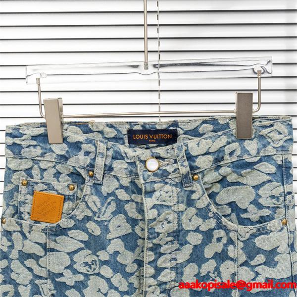 2025秋冬推し ブルー アート風 柔和 ワイド LOUIS VUITTON ルイヴィトン スーパーコピー デニムパンツ