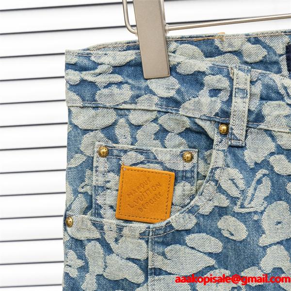 2025秋冬推し ブルー アート風 柔和 ワイド LOUIS VUITTON ルイヴィトン スーパーコピー デニムパンツ