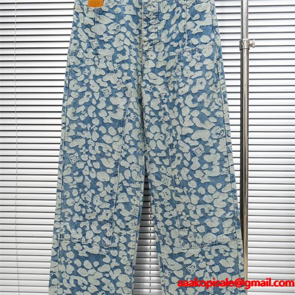 2025秋冬推し ブルー アート風 柔和 ワイド LOUIS VUITTON ルイヴィトン スーパーコピー デニムパンツ