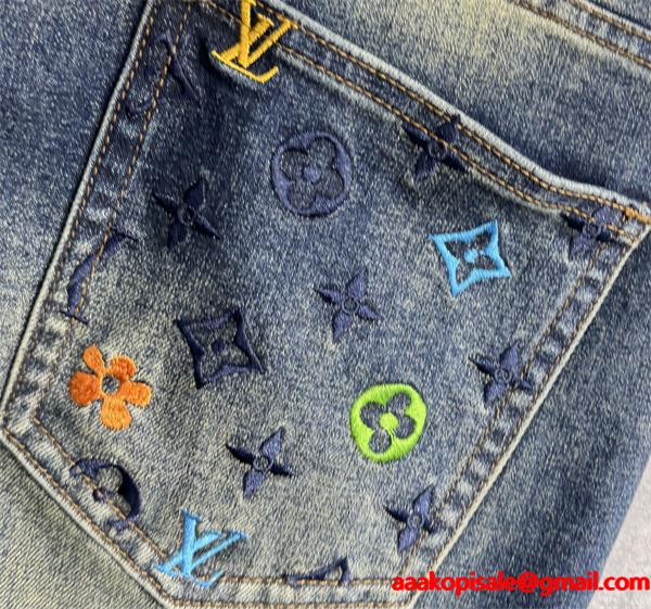 2025秋冬話題作・ネイビー 刺繍 LOUIS VUITTON ルイヴィトン コピー デニムパンツ トレンド最前線