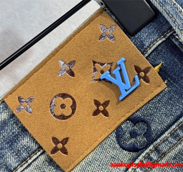 2025秋冬話題作・ネイビー 刺繍 LOUIS VUITTON ルイヴィトン コピー デニムパンツ トレンド最前線