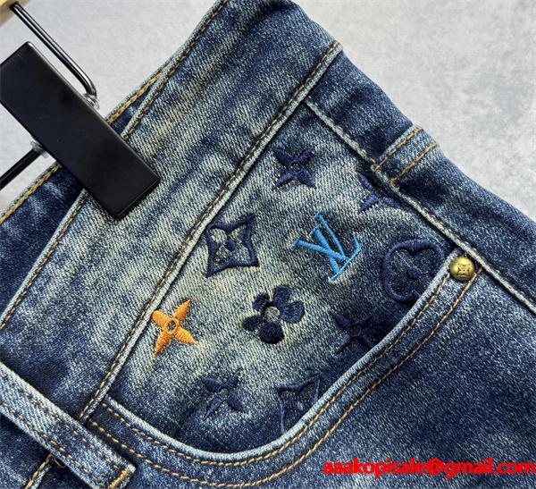 2025秋冬話題作・ネイビー 刺繍 LOUIS VUITTON ルイヴィトン コピー デニムパンツ トレンド最前線