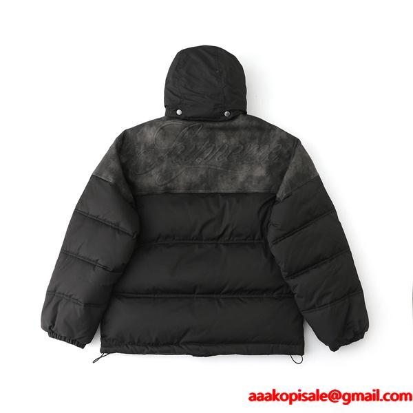 人気お洒落☆Supreme  25FW LEATHER YOKE PUFFER JACKETシュプリームダウンジャケットコピー 防寒性抜群