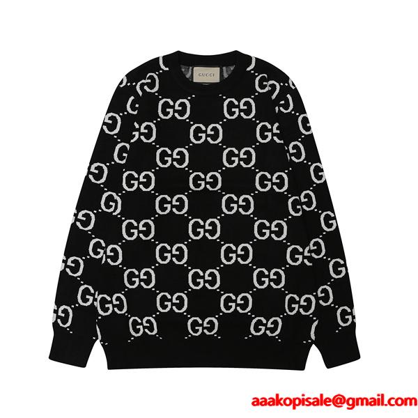 2025秋冬 高級暖か ネイビー GG総柄 GUCCI ニットセーター 大人上品  グッチ コピー