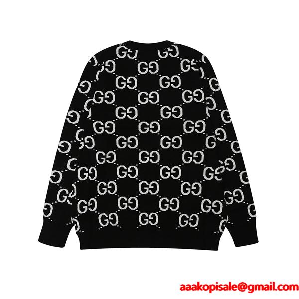 2025秋冬 高級暖か ネイビー GG総柄 GUCCI ニットセーター 大人上品  グッチ コピー