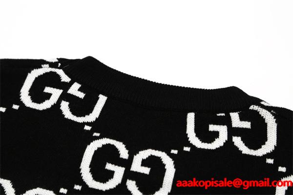 2025秋冬 高級暖か ネイビー GG総柄 GUCCI ニットセーター 大人上品  グッチ コピー