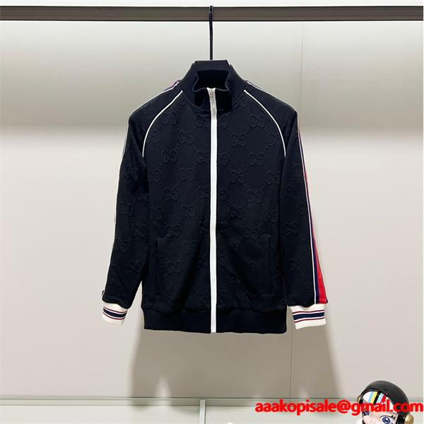 2025秋冬 プレミアム質感 ブラック GGジャカード GUCCI グッチ コピー トラックジャケット 