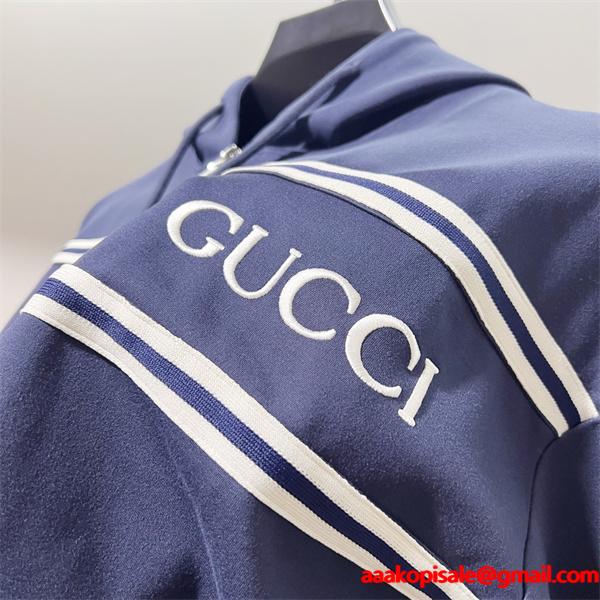 2025秋冬 暖かスタイリッシュ ネイビー GUCCI ボーダーライン パーカー  グッチ コピー