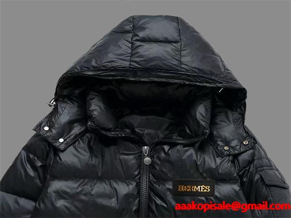 2025秋冬 オレンジロゴ 深色ブラック ダウンジャケット お洒落 トレンド注目 HERMES エルメス コピー