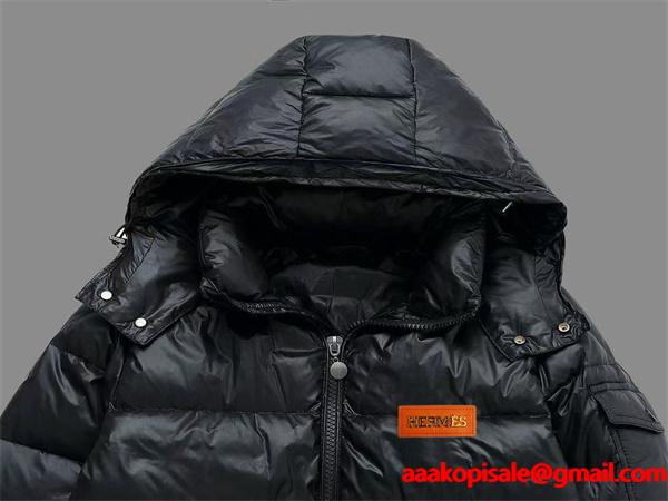 アイコニック HERMES エルメス コピー オレンジロゴ  ブラック ダウンジャケット メンズ 高級感 