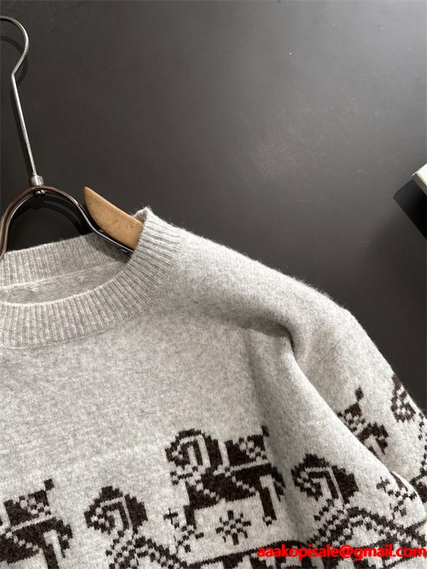 ふんわり グレー  HERMES エルメス コピー ニットセーター 高級ウール混 メンズ 上品 暖かい 柔らか 