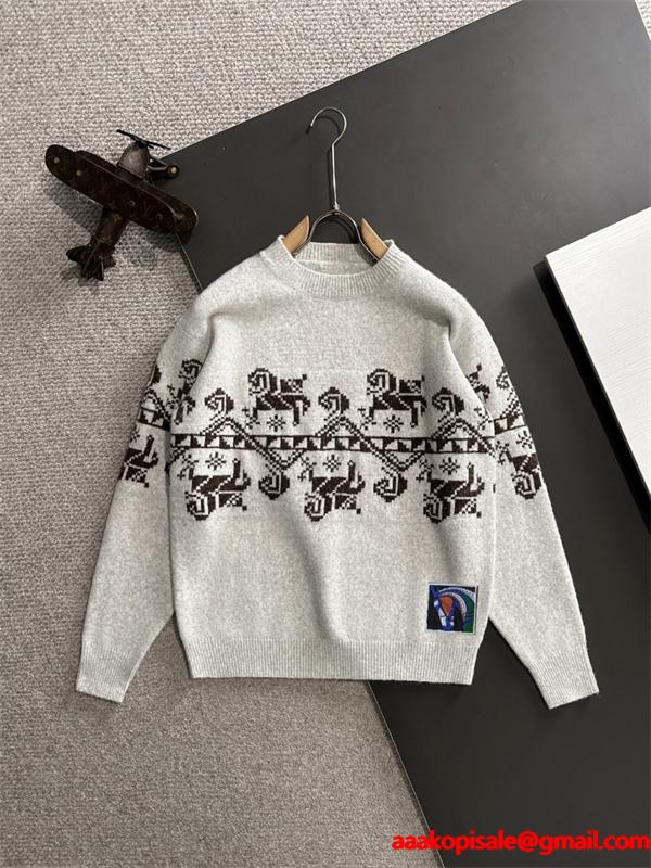 ふんわり グレー  HERMES エルメス コピー ニットセーター 高級ウール混 メンズ 上品 暖かい 柔らか 