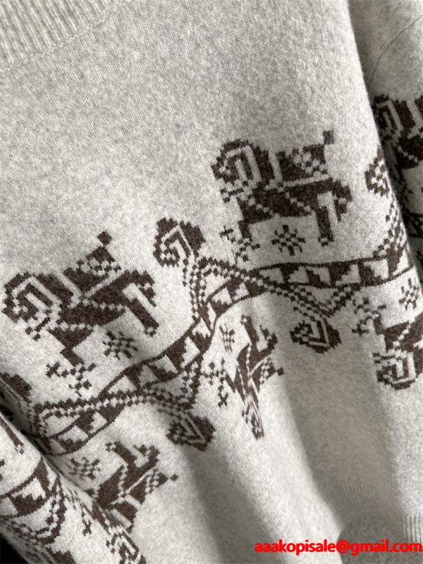 ふんわり グレー  HERMES エルメス コピー ニットセーター 高級ウール混 メンズ 上品 暖かい 柔らか 