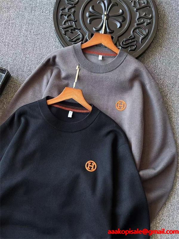 定番 ブラック＆グレー HERMES エルメス コピー ニット 暖か 大人カジュアル