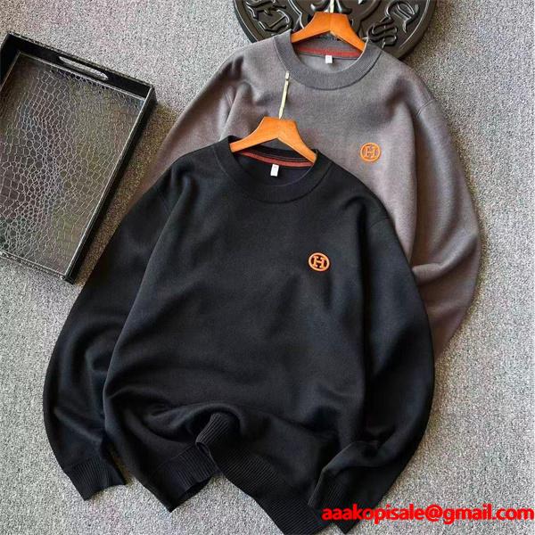 定番 ブラック＆グレー HERMES エルメス コピー ニット 暖か 大人カジュアル