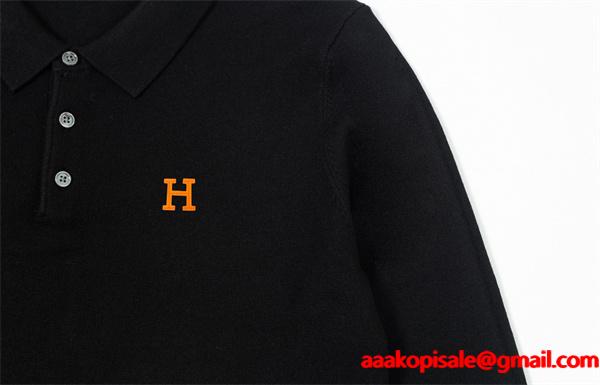 シック グレー＆ブラック 人気爆発 HERMES エルメス コピー ポロセーター 上品カジュアル 