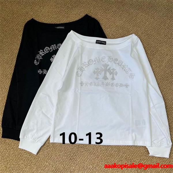 定番 ホワイト＆ブラック プリント クロムハーツ コピー 長袖Tシャツ カジュアル CHROME HEARTS