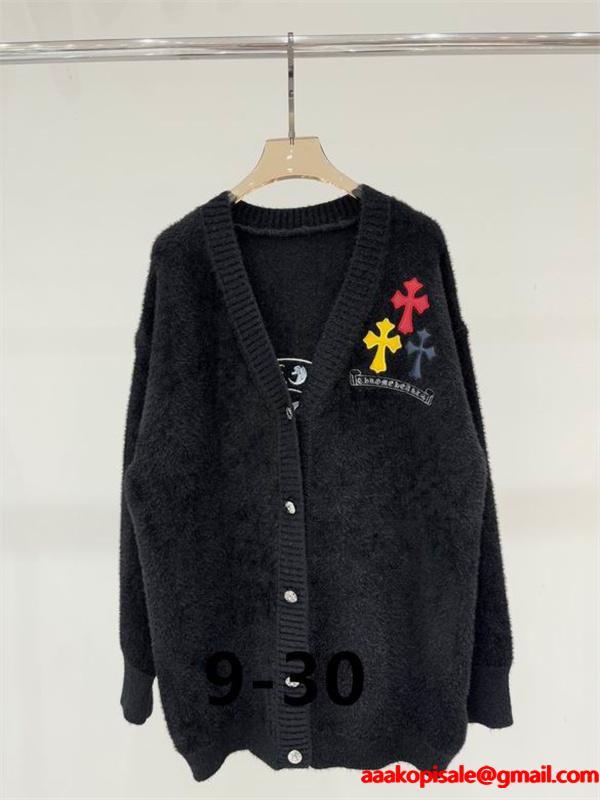 上質 ホワイト＆ブラック CHROME HEARTS 刺繍 カーディガン ふんわり大人可愛いニット クロムハーツ コピー