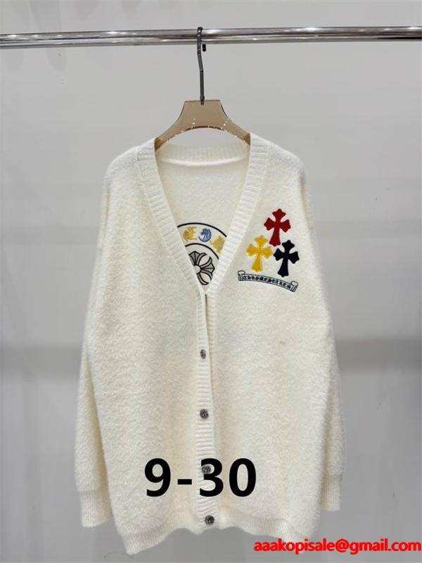上質 ホワイト＆ブラック CHROME HEARTS 刺繍 カーディガン ふんわり大人可愛いニット クロムハーツ コピー