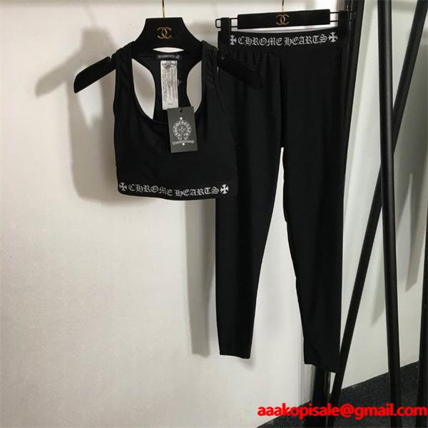 クロムハーツ コピー 2025秋冬 高級感 CHROME HEARTS ブラック CHロゴ スポーツブラ＆レギンスセット 美シルエット