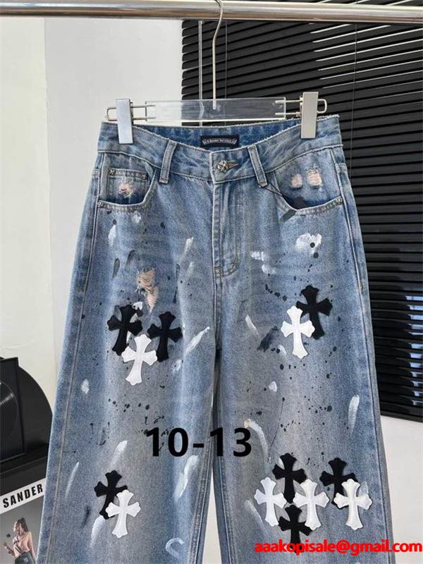 CHROME HEARTS 2025秋冬 アート感あふれる ペイントクロス デニムパンツ  クロムハーツ コピー