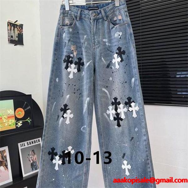 CHROME HEARTS 2025秋冬 アート感あふれる ペイントクロス デニムパンツ  クロムハーツ コピー