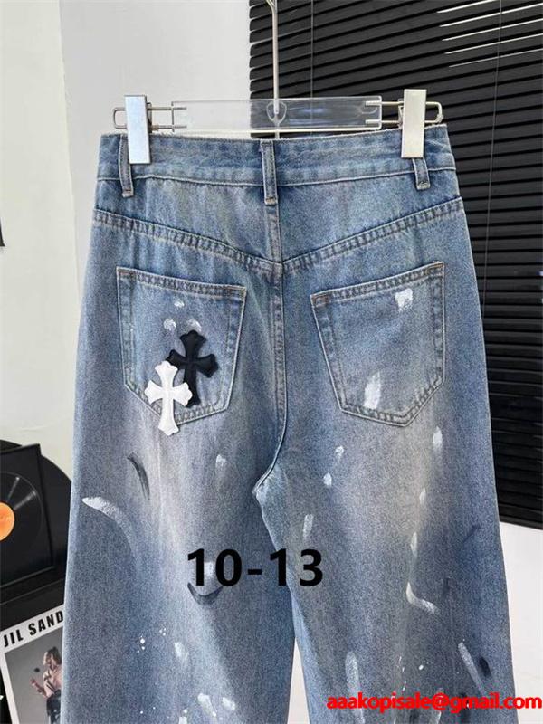 CHROME HEARTS 2025秋冬 アート感あふれる ペイントクロス デニムパンツ  クロムハーツ コピー