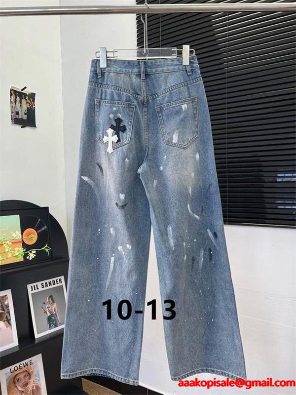 CHROME HEARTS 2025秋冬 アート感あふれる ペイントクロス デニムパンツ  クロムハーツ コピー