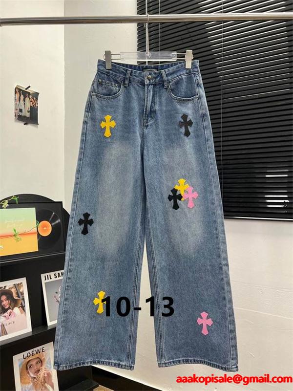 可愛い マルチ クロスパッチ CHROME HEARTS デニムパンツ カジュアル クロムハーツ コピー