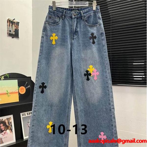可愛い マルチ クロスパッチ CHROME HEARTS デニムパンツ カジュアル クロムハーツ コピー