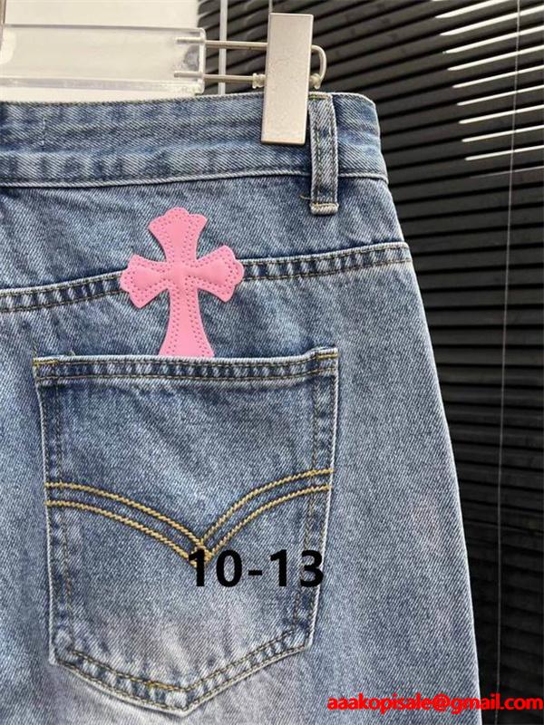 可愛い マルチ クロスパッチ CHROME HEARTS デニムパンツ カジュアル クロムハーツ コピー