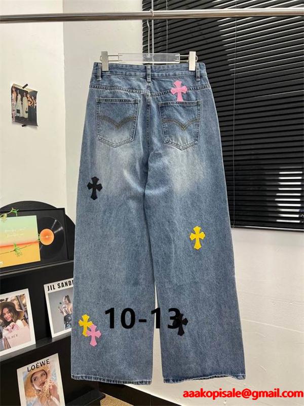 可愛い マルチ クロスパッチ CHROME HEARTS デニムパンツ カジュアル クロムハーツ コピー