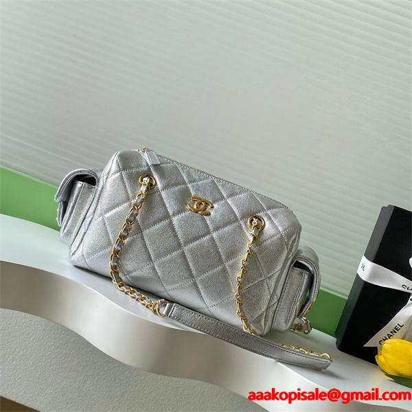 CHANEL シャネル コピー 2025秋冬 シルバー 大人気 上質感 メタリックキルティング バッグ