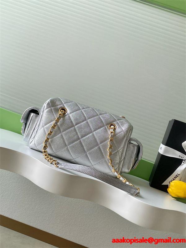 CHANEL シャネル コピー 2025秋冬 シルバー 大人気 上質感 メタリックキルティング バッグ