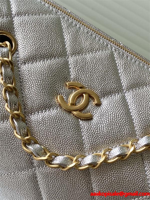 CHANEL シャネル コピー 2025秋冬 シルバー 大人気 上質感 メタリックキルティング バッグ