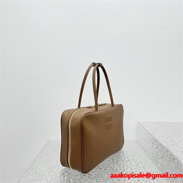 温もりキャメル 新作注目 シンプル上質 しっとりレザー ボックスバッグ MIUMIU ミュウミュウ コピー