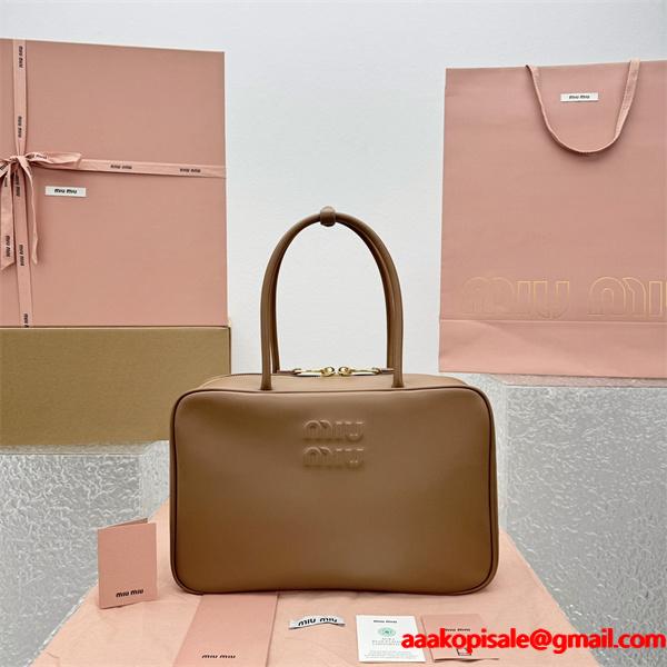 温もりキャメル 新作注目 シンプル上質 しっとりレザー ボックスバッグ MIUMIU ミュウミュウ コピー