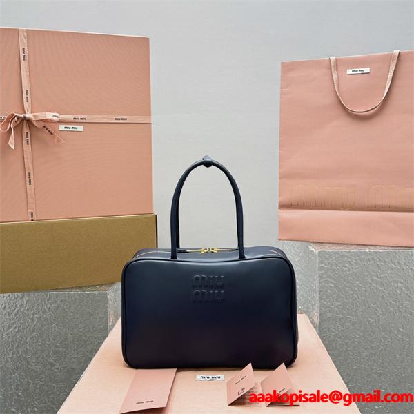 MIUMIU ミュウミュウ 偽物 ネイビー トレンドリッチ 人気上昇 大容量レザーボックスバッグ 